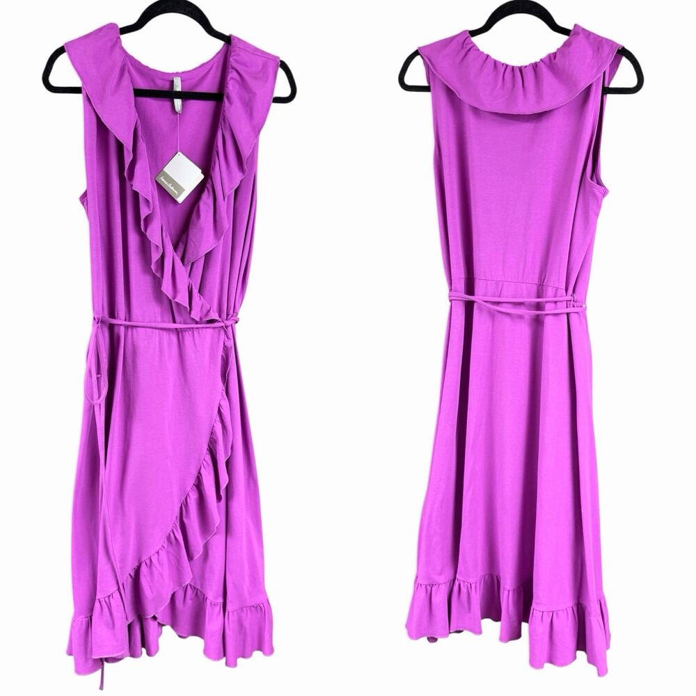 Hanna Andersson Bright Purple Ruffle Wrap Dress Women’s Large Midi NWT $88 - Picture 2 of 13